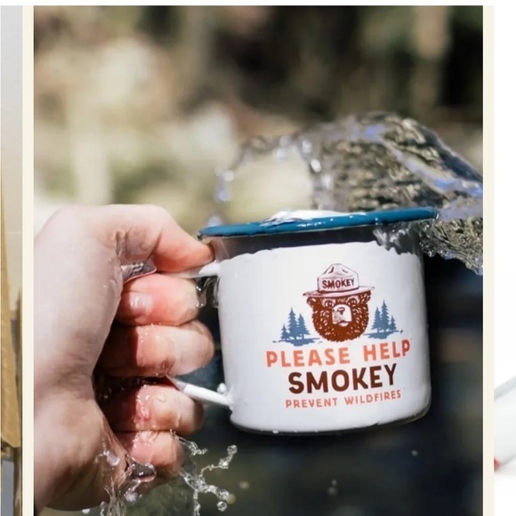 New White Smokey Bear Enamel Tin Mug Please Help Smokey Prevent Wildfires White - Picture 1 of 7